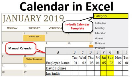 excel calendar template formula