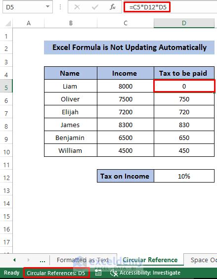 excel cell formulas not updating automatically