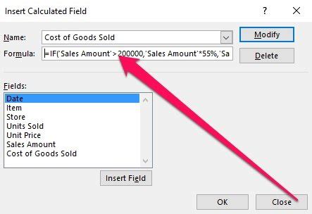 excel change calculated field formula