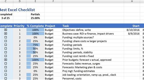 excel checklist examples