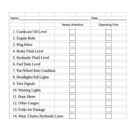 excel checklist sample