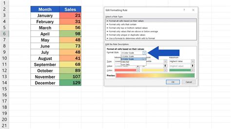 excel color scale based on value of another cell