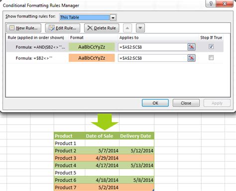 excel conditional formatting based on cell formula result
