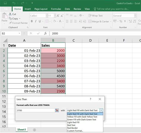 excel conditional formatting examples