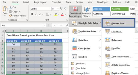 excel conditional formatting formula greater than