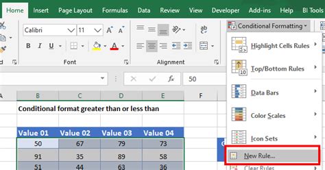 excel conditional formatting less than and greater than formula