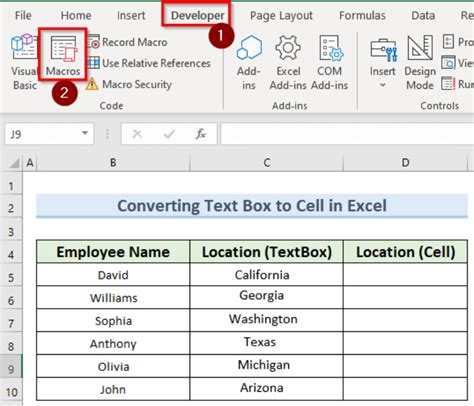 excel convert cell to text box