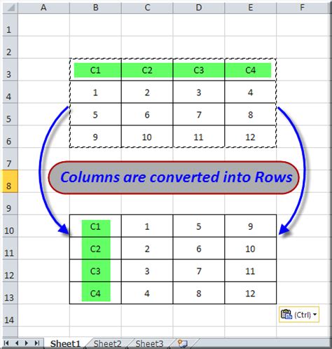 excel convert columns to one row
