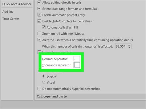 excel convert dot to comma