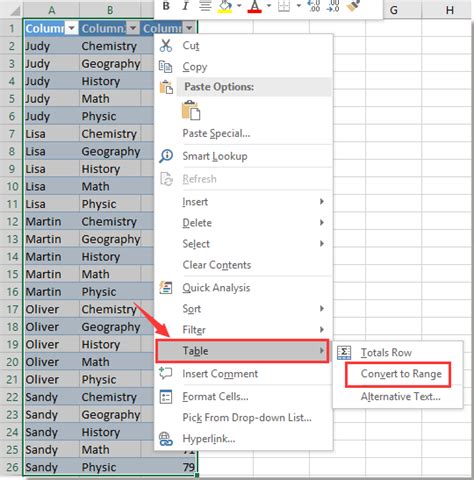 excel convert list of records to table