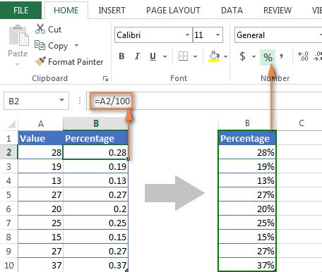 excel convert percentage to text format
