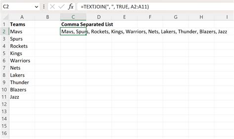 excel convert range to comma separated list