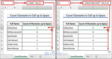excel count characters in cell up to space
