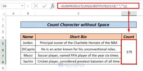 excel count characters in cell without spaces