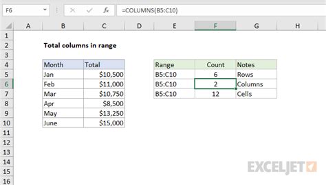 excel count columns in range