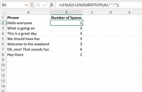 excel count number of spaces in a cell