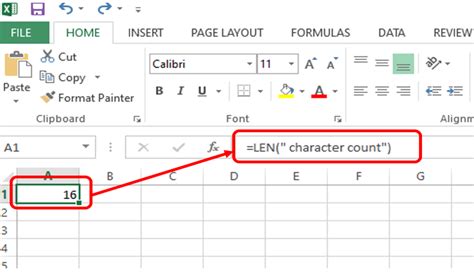 excel count text characters in cell