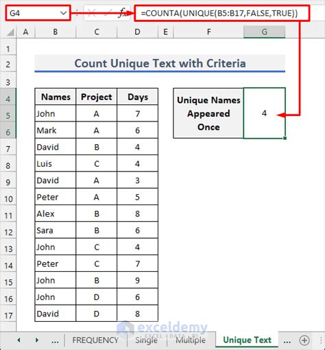 excel count unique text values with criteria