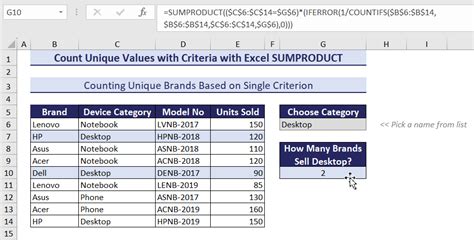excel count unique values with criteria sumproduct