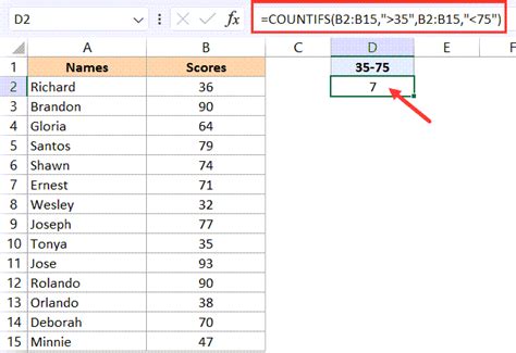 excel countif between two columns