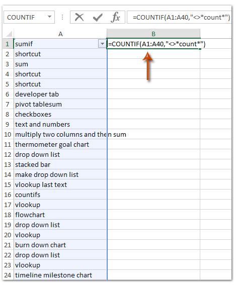 excel countif cell does not contain text