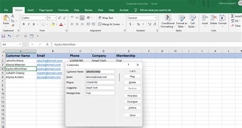 excel create form from table