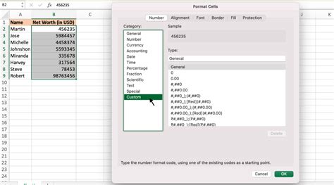 excel custom number format in formula