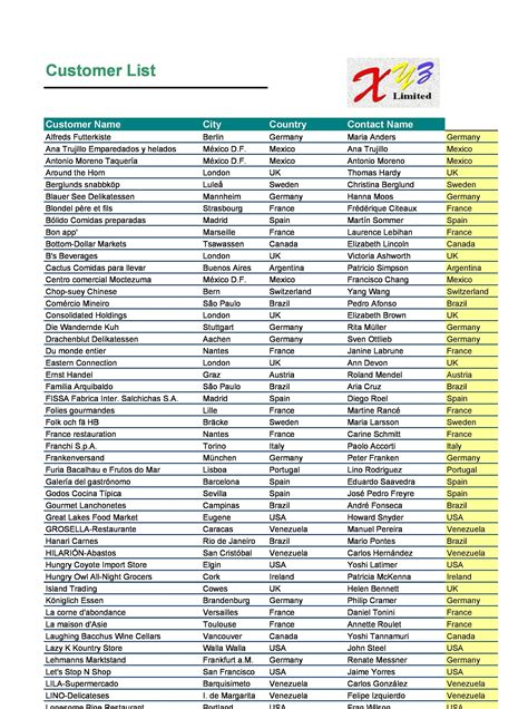 excel customer list
