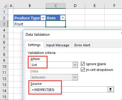 excel data validation drop down list dependent