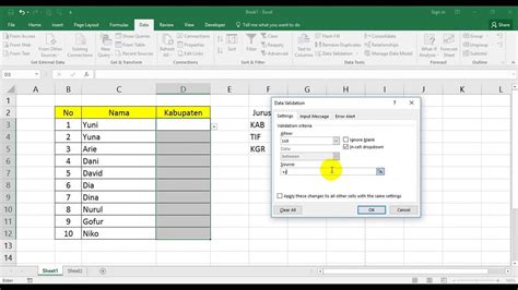 excel data validation drop down list not showing