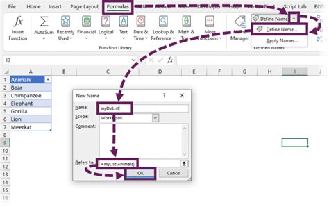 excel data validation list dynamic named range