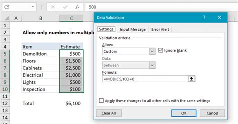 excel data validation list of numbers