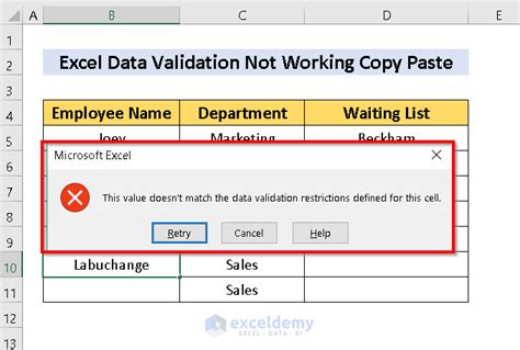 excel data validation not working when pasting