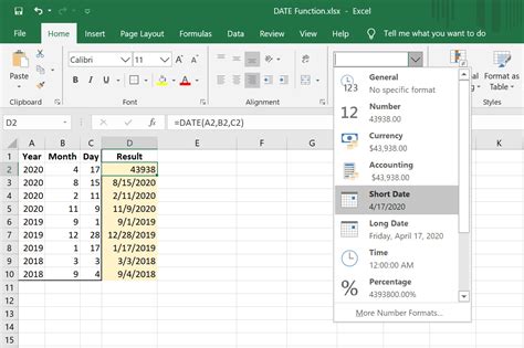 excel date format formula