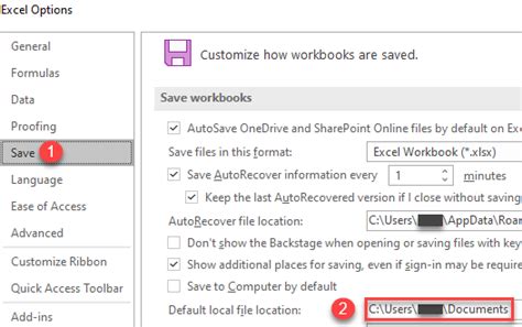 excel default directory