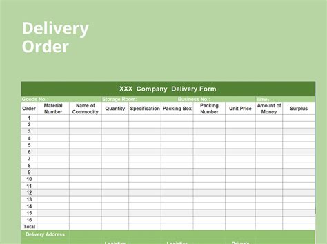 excel delivery order template
