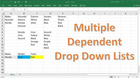 excel dependent drop down list multiple sheets