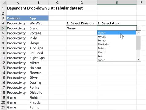 excel dependent drop down list without named range