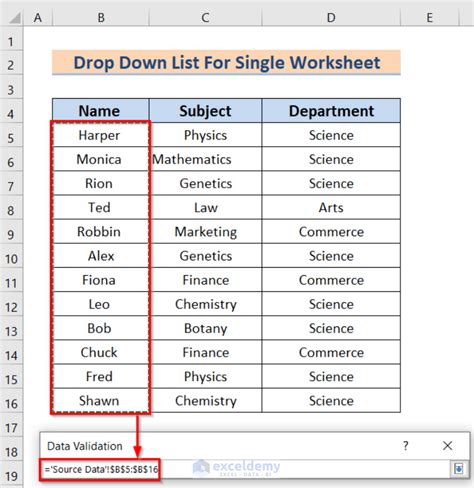 excel drop down list from another sheet