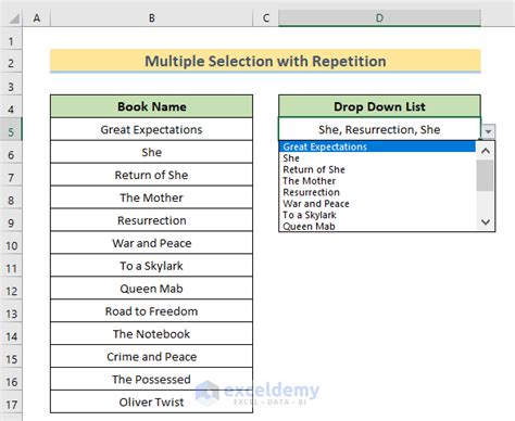 excel drop down list multiple selection with color
