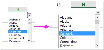 excel drop down list text size