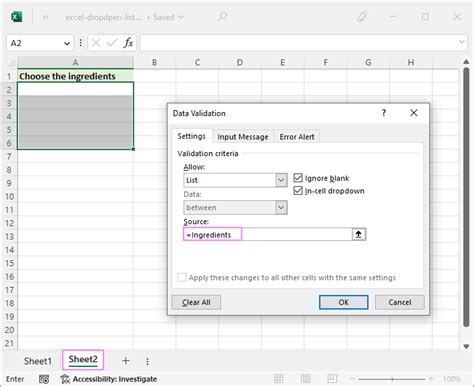 excel dropdown list from named range