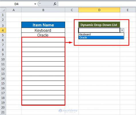 excel dynamic drop down list based on cell value