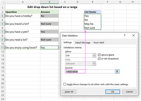 excel edit named range drop down list