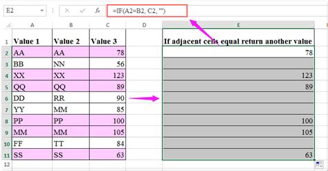 excel equal text in another cell
