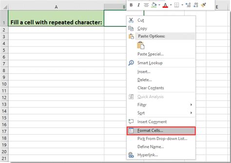 excel fill cell with repeating character