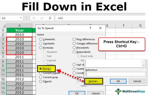 excel fill down same value