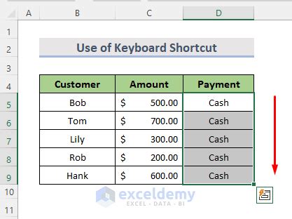excel fill multiple cells with same value