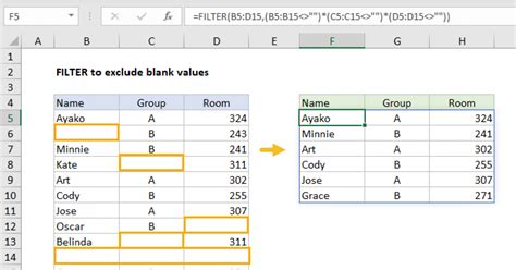 excel filter blank rows formula