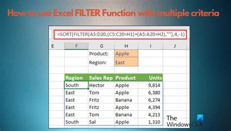 excel filter function multiple criteria sum